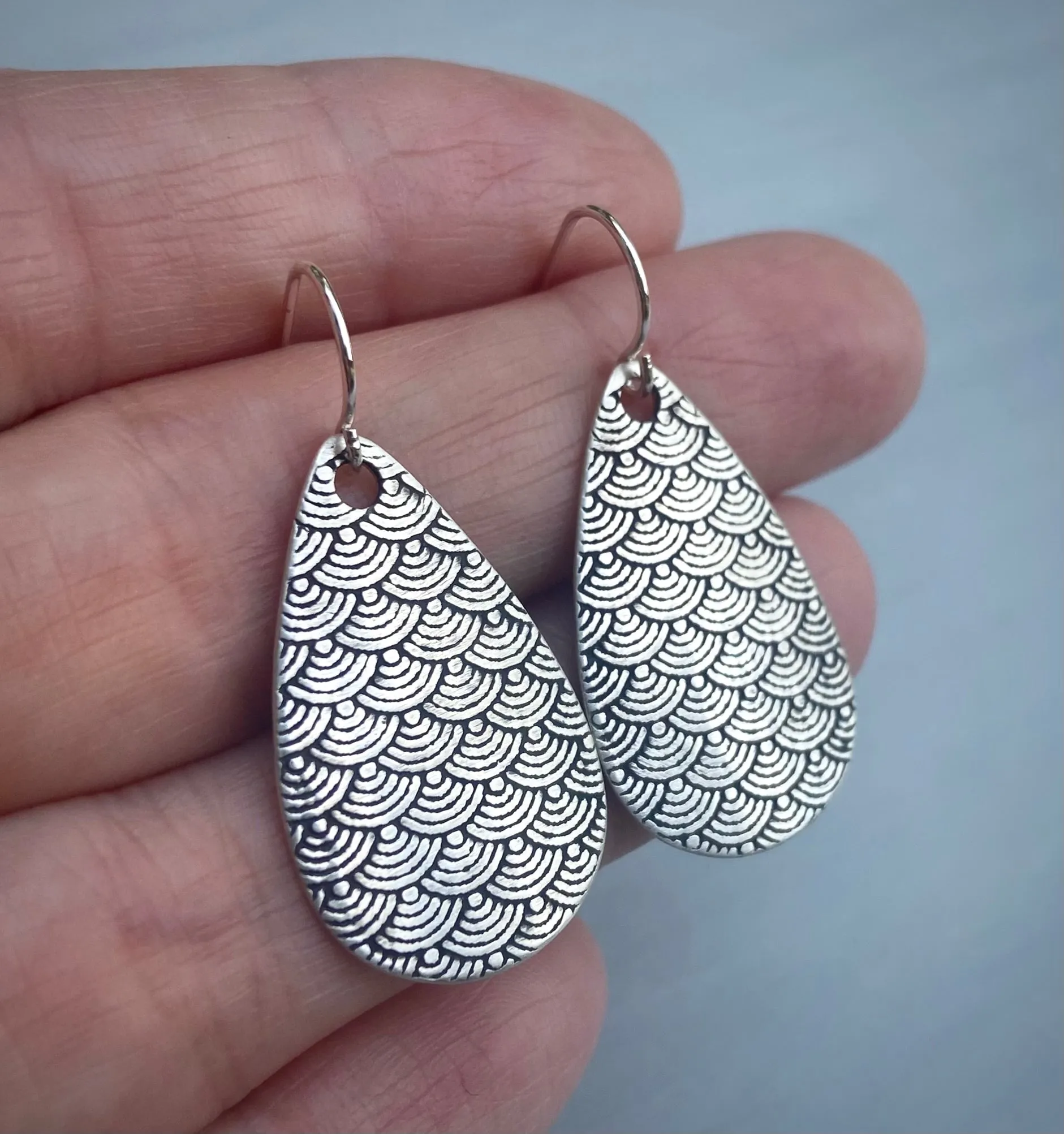 Dragon Scale Silver Earrings