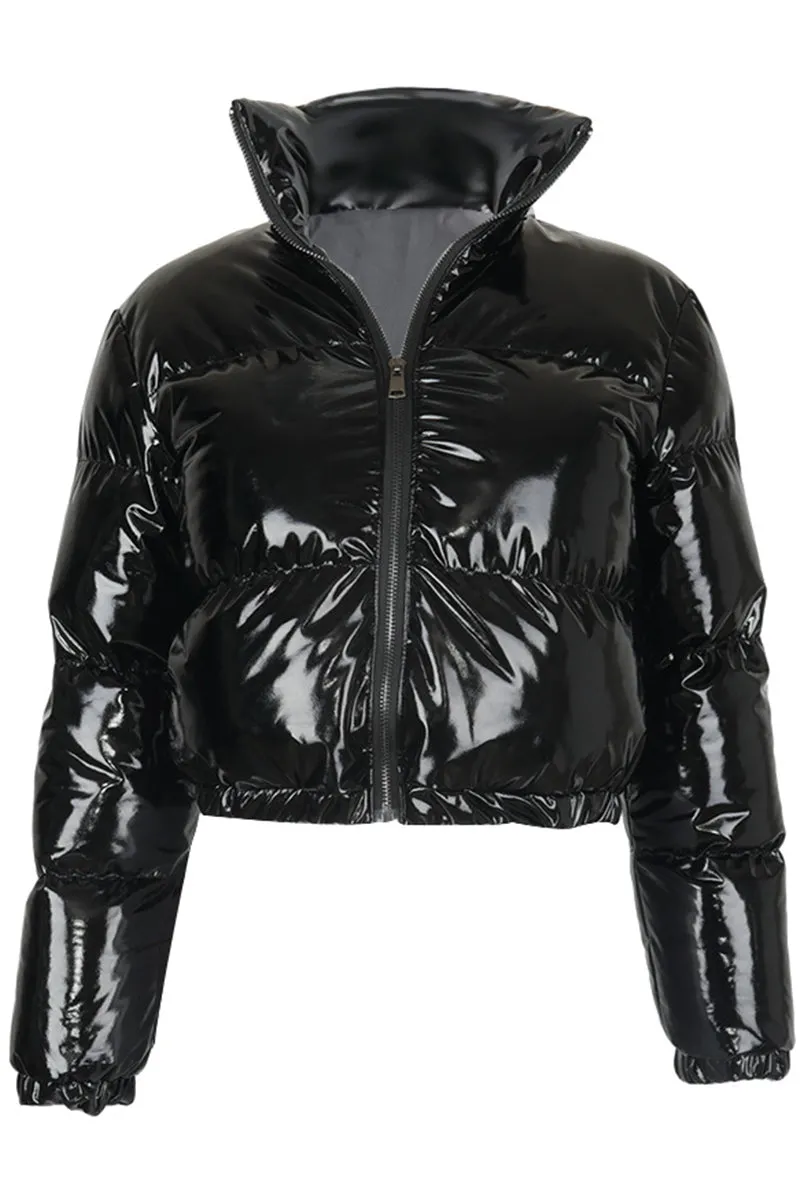 DS3125 Patent Leather Puffer Jacket Outerwear