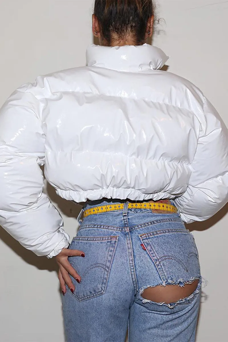 DS3125 Patent Leather Puffer Jacket Outerwear