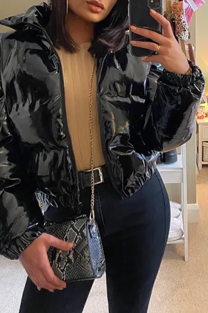 DS3125 Patent Leather Puffer Jacket Outerwear