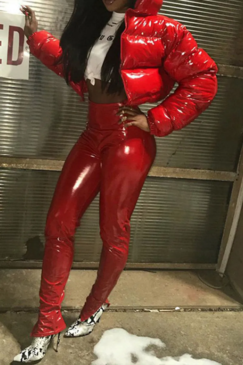 DS3125 Patent Leather Puffer Jacket Outerwear