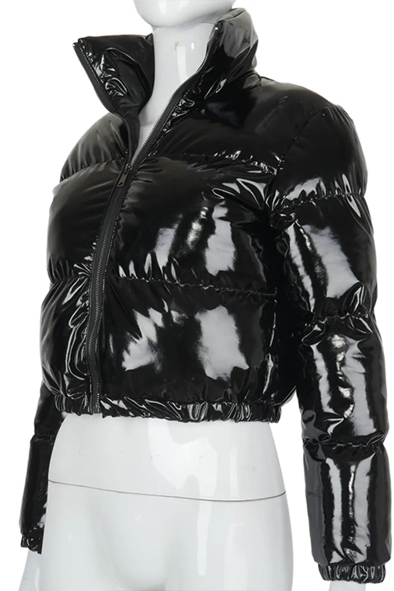 DS3125 Patent Leather Puffer Jacket Outerwear