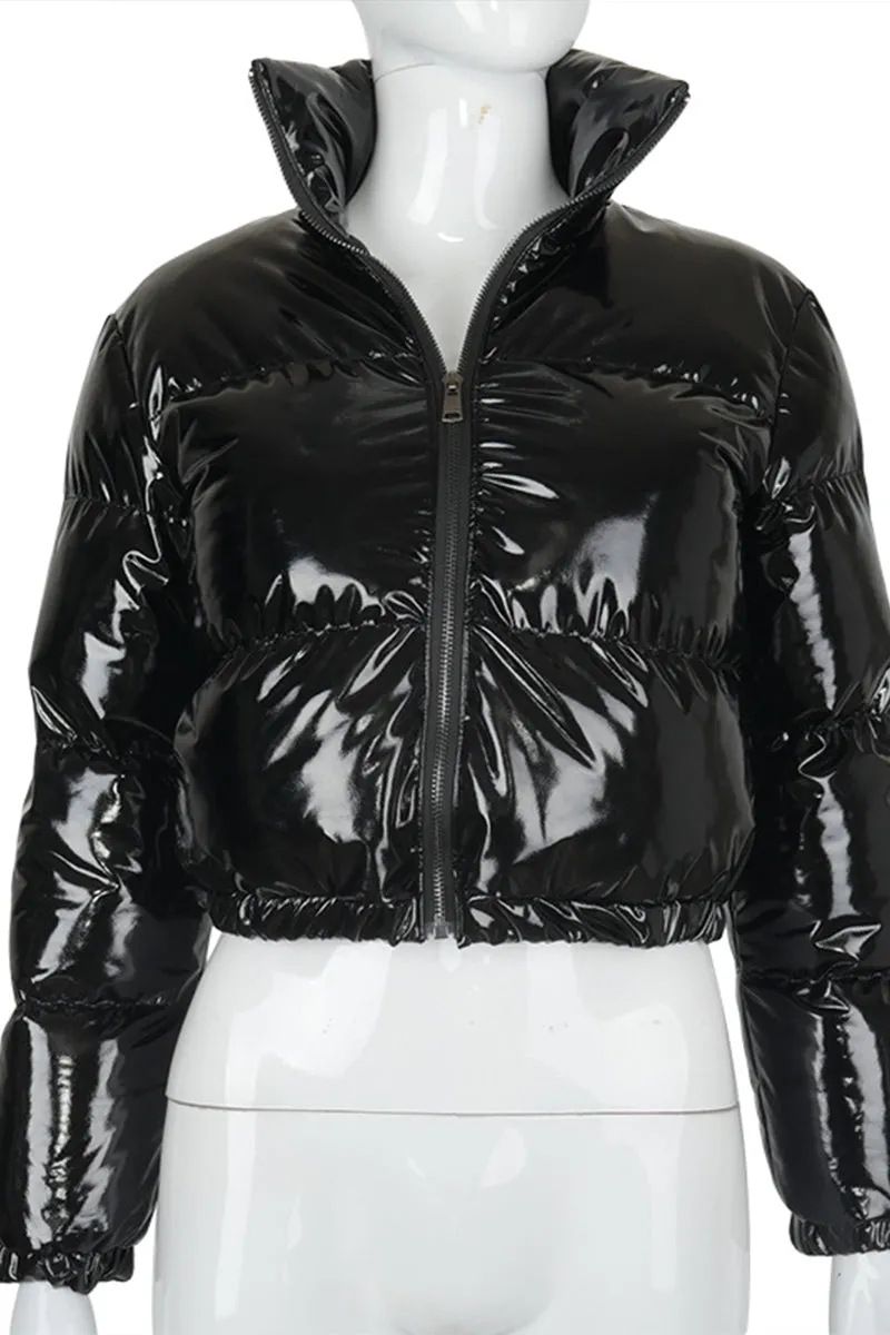 DS3125 Patent Leather Puffer Jacket Outerwear