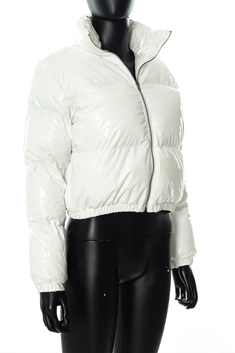 DS3125 Patent Leather Puffer Jacket Outerwear