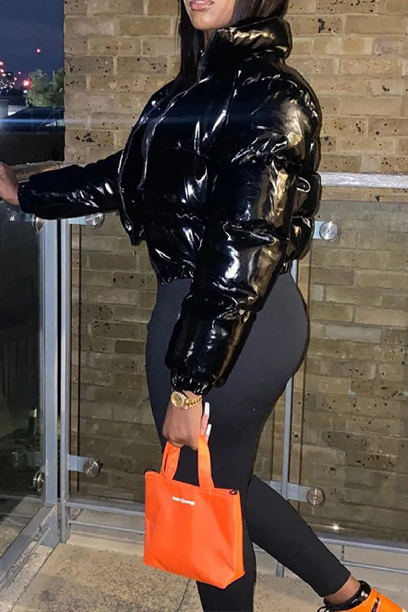 DS3125 Patent Leather Puffer Jacket Outerwear
