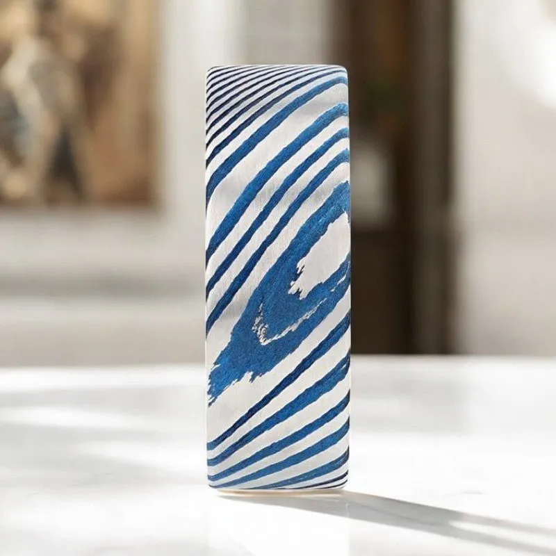 DUKE | Blue Damascus Steel Ring, Vivid Etched Design, Flat