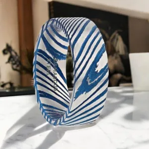 DUKE | Blue Damascus Steel Ring, Vivid Etched Design, Flat