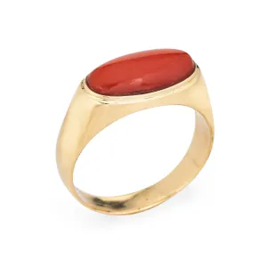 East West Coral Ring Vintage 14k Yellow Gold Sz 11 Estate Fine Jewelry