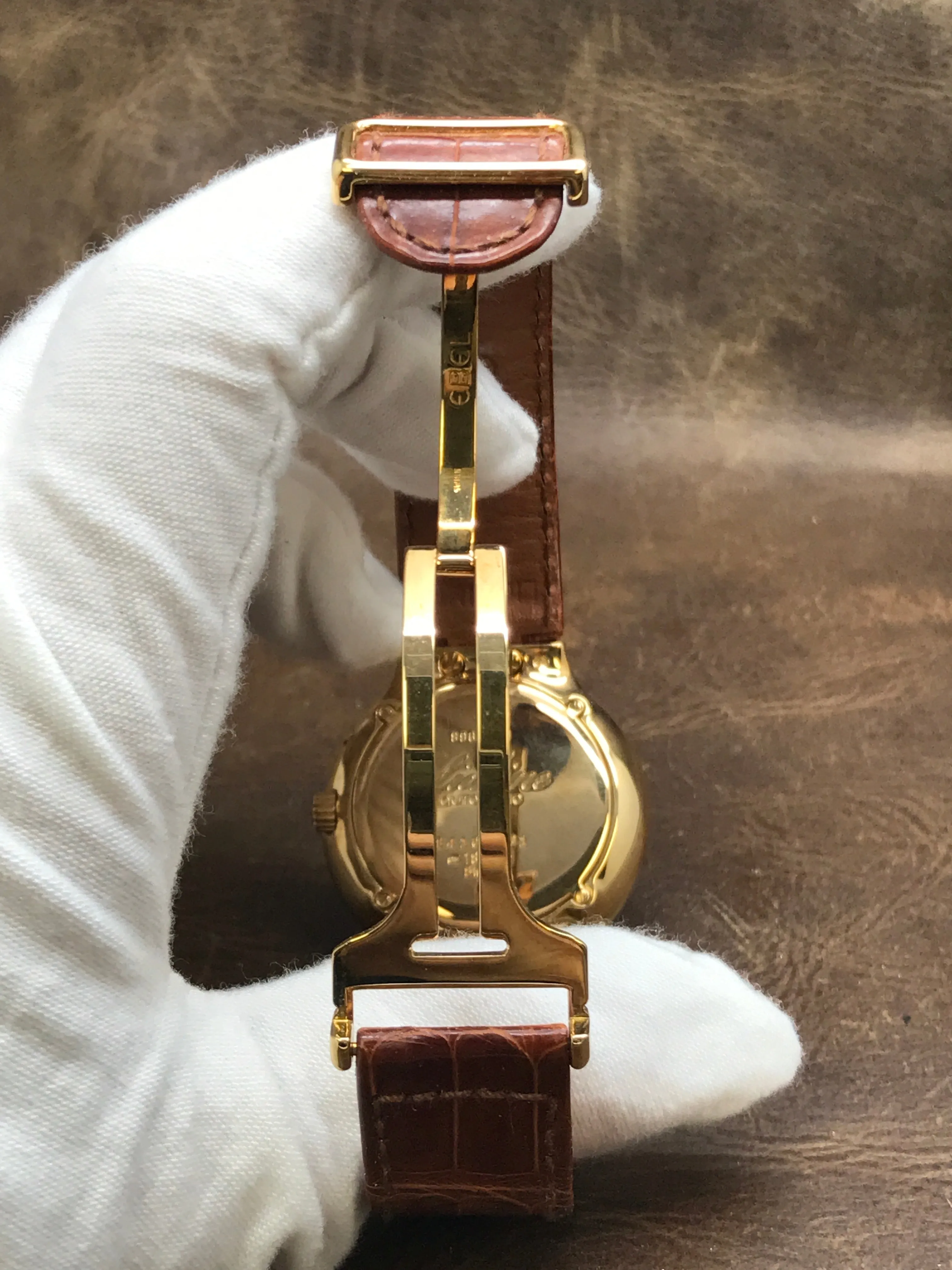 Ebel Date Lichine Solid 18k Gold Black Dial Quartz Men's Watch