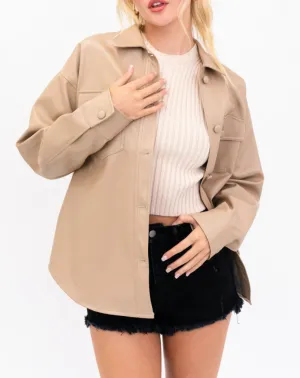 Eco Leather Covered Buttons Shacket