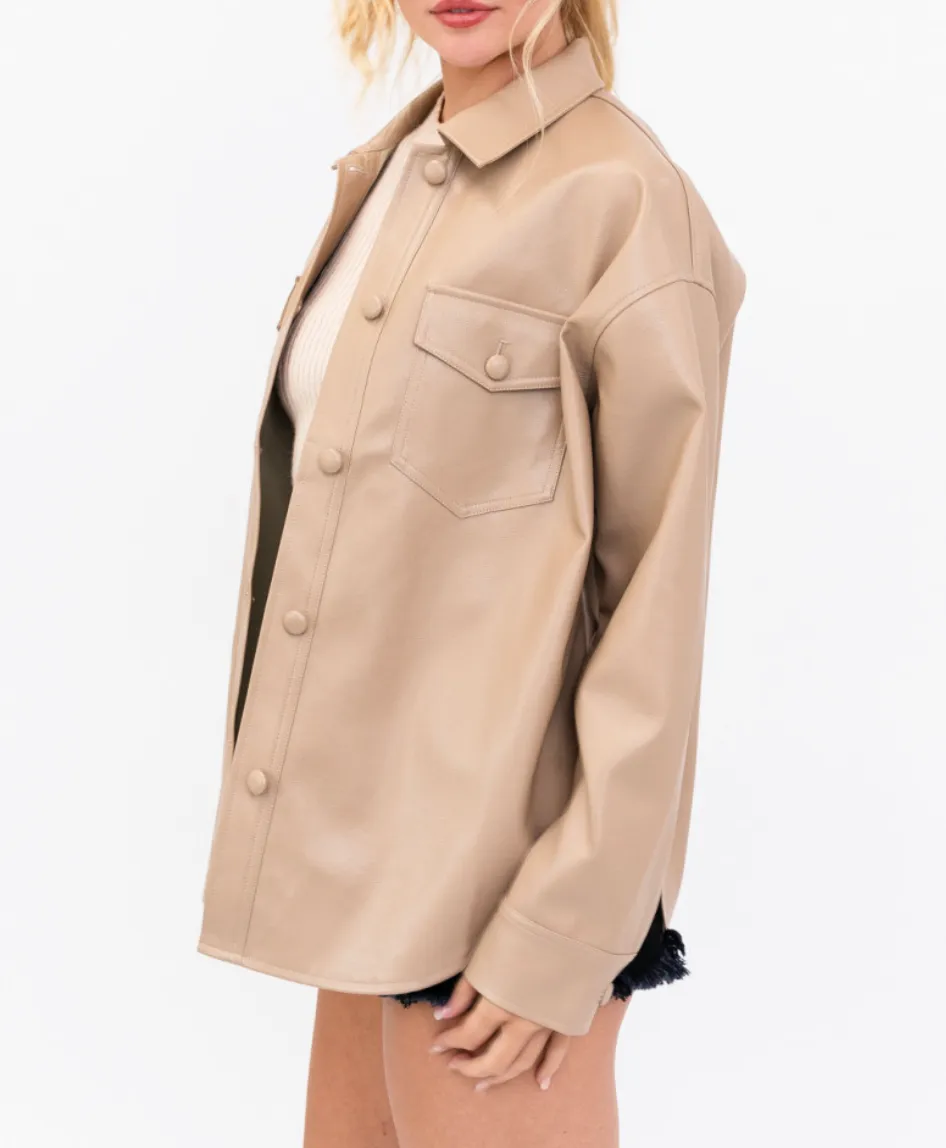 Eco Leather Covered Buttons Shacket