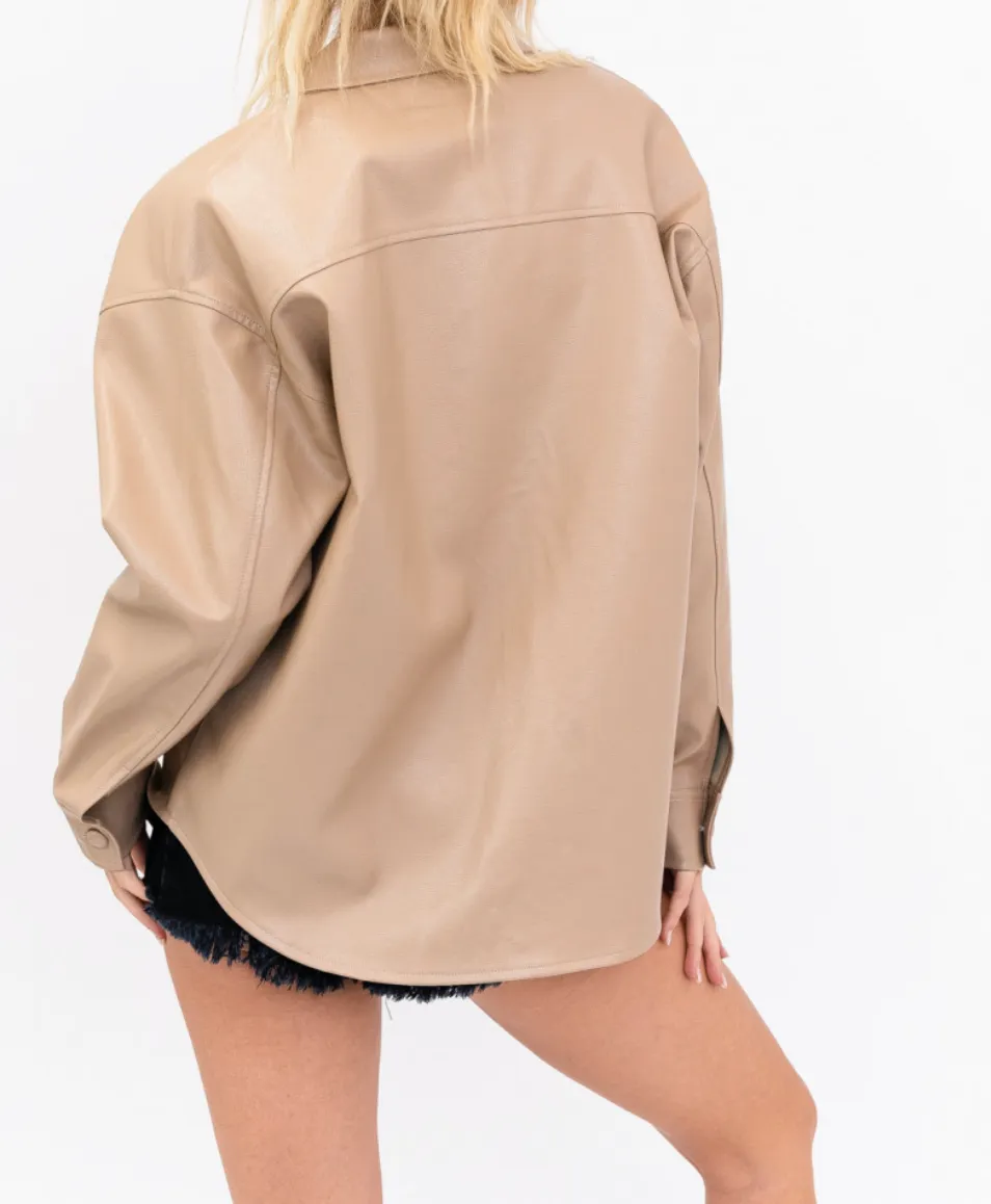 Eco Leather Covered Buttons Shacket