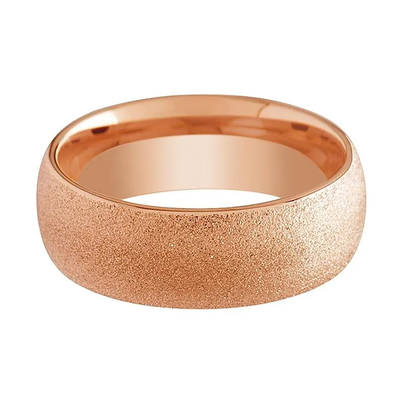 EMBER | Rose Gold Tungsten Ring, Sandblasted Crystalline, Domed