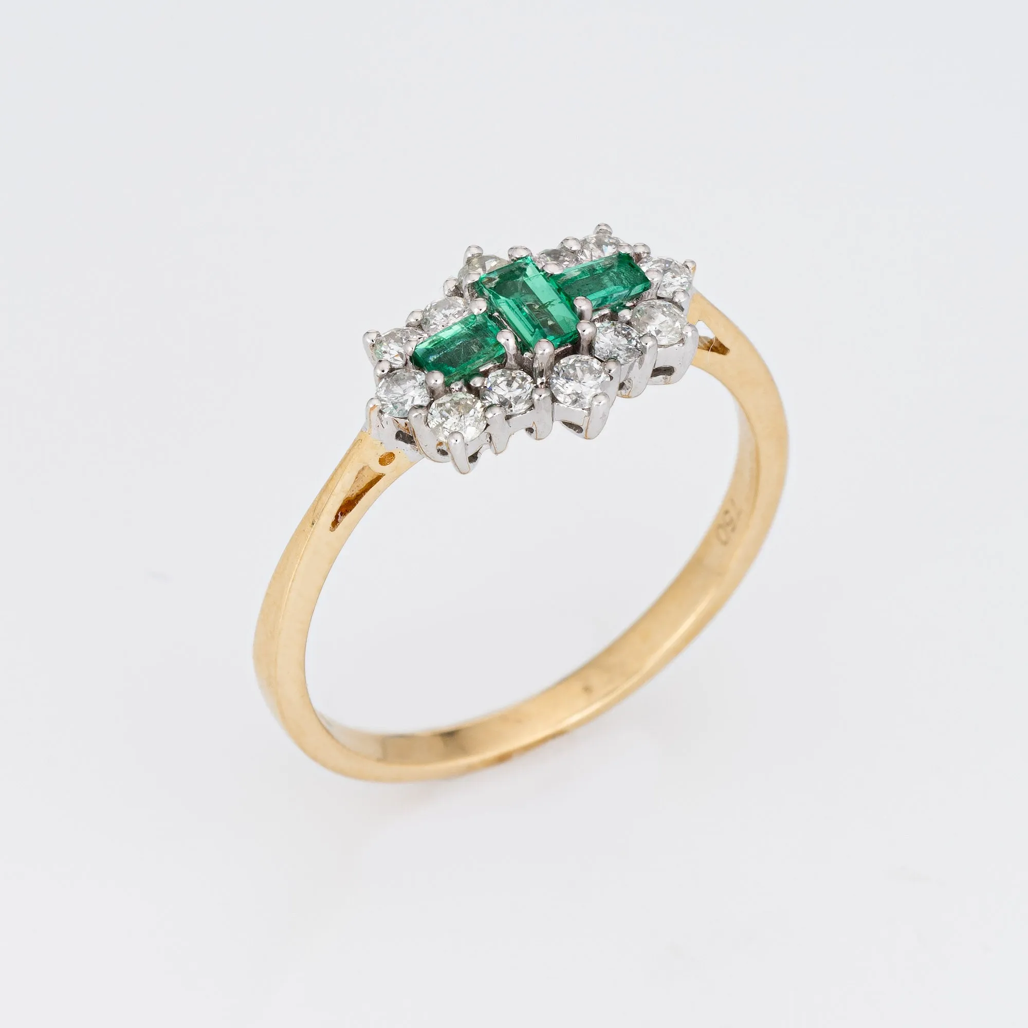 Emerald Diamond Ring Vintage 18k Yellow Gold Sz 7 Estate Jewelry UK Hallmarks