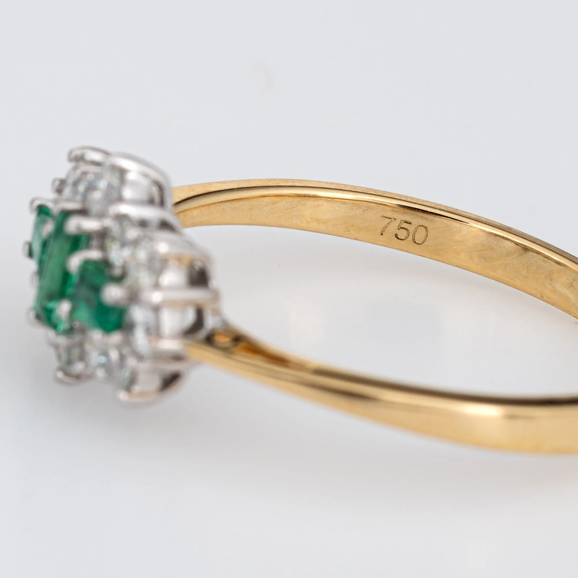 Emerald Diamond Ring Vintage 18k Yellow Gold Sz 7 Estate Jewelry UK Hallmarks