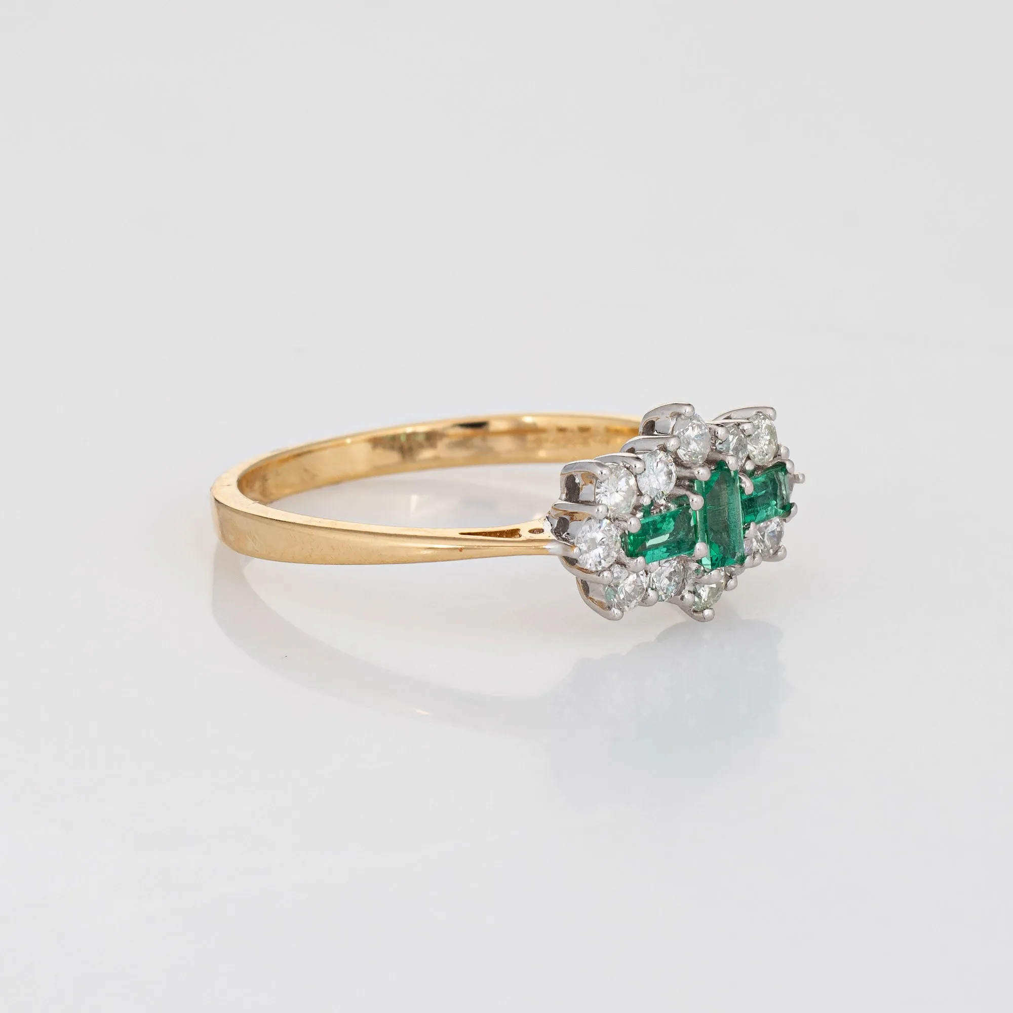 Emerald Diamond Ring Vintage 18k Yellow Gold Sz 7 Estate Jewelry UK Hallmarks