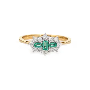 Emerald Diamond Ring Vintage 18k Yellow Gold Sz 7 Estate Jewelry UK Hallmarks
