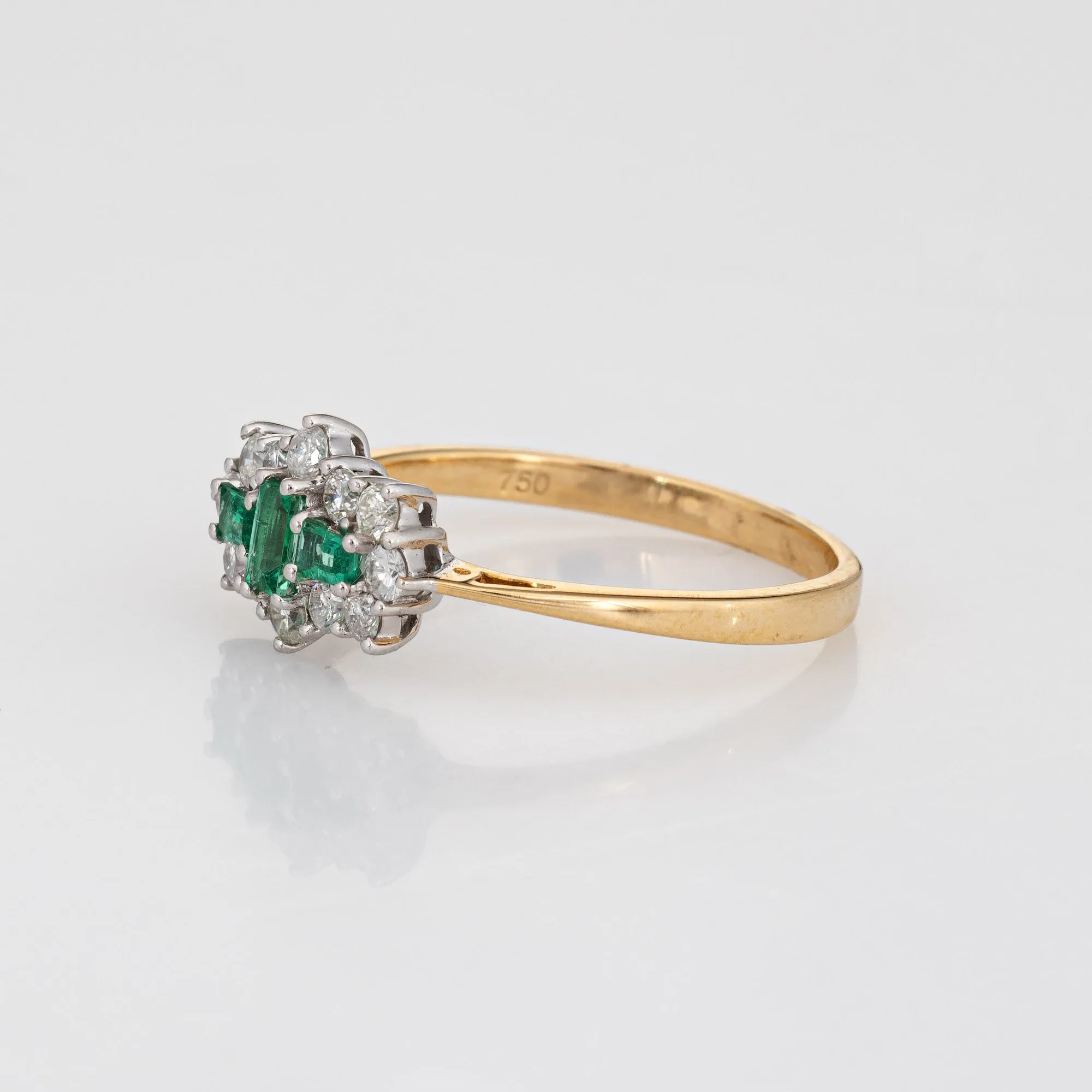 Emerald Diamond Ring Vintage 18k Yellow Gold Sz 7 Estate Jewelry UK Hallmarks