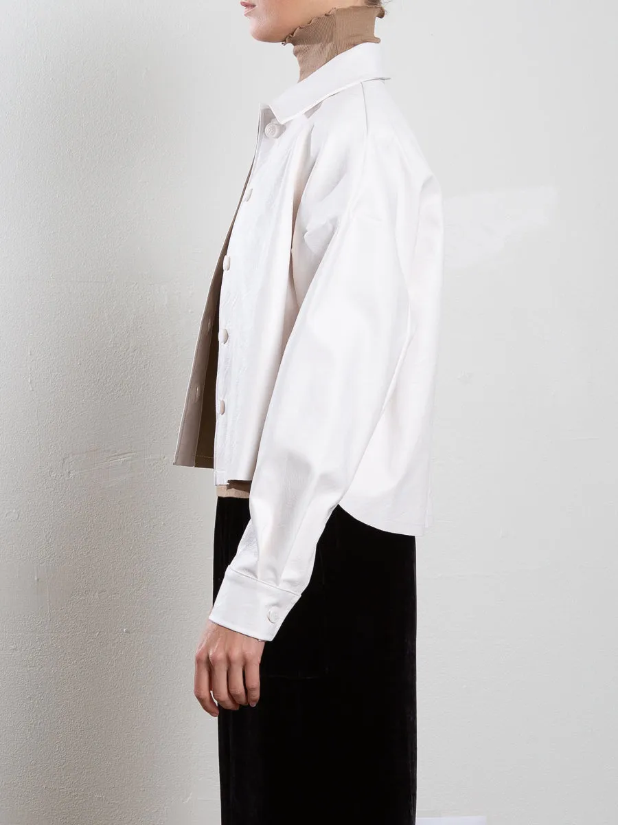 Esme Crop Shirt in Vegan Leather - Chalk