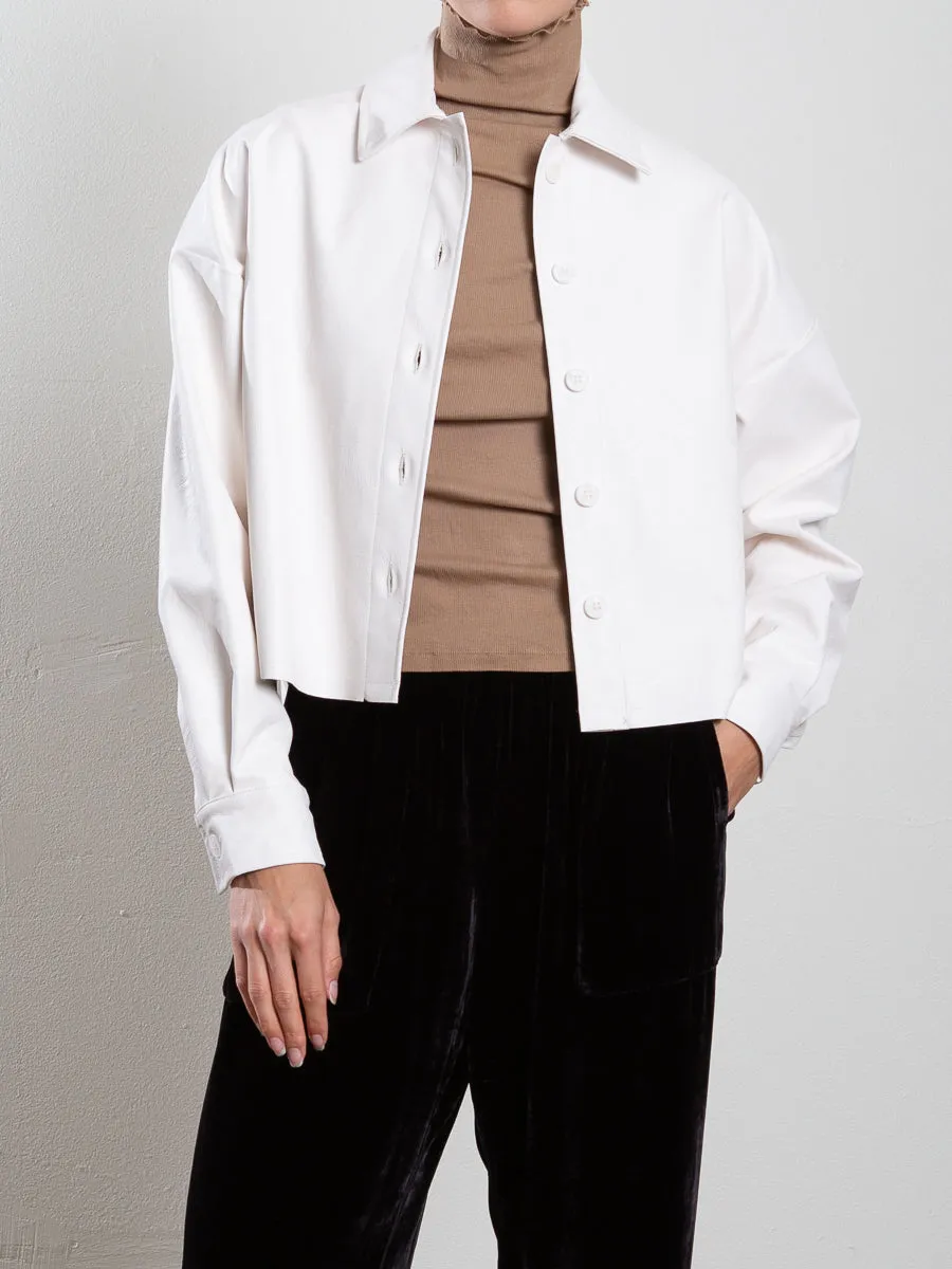 Esme Crop Shirt in Vegan Leather - Chalk