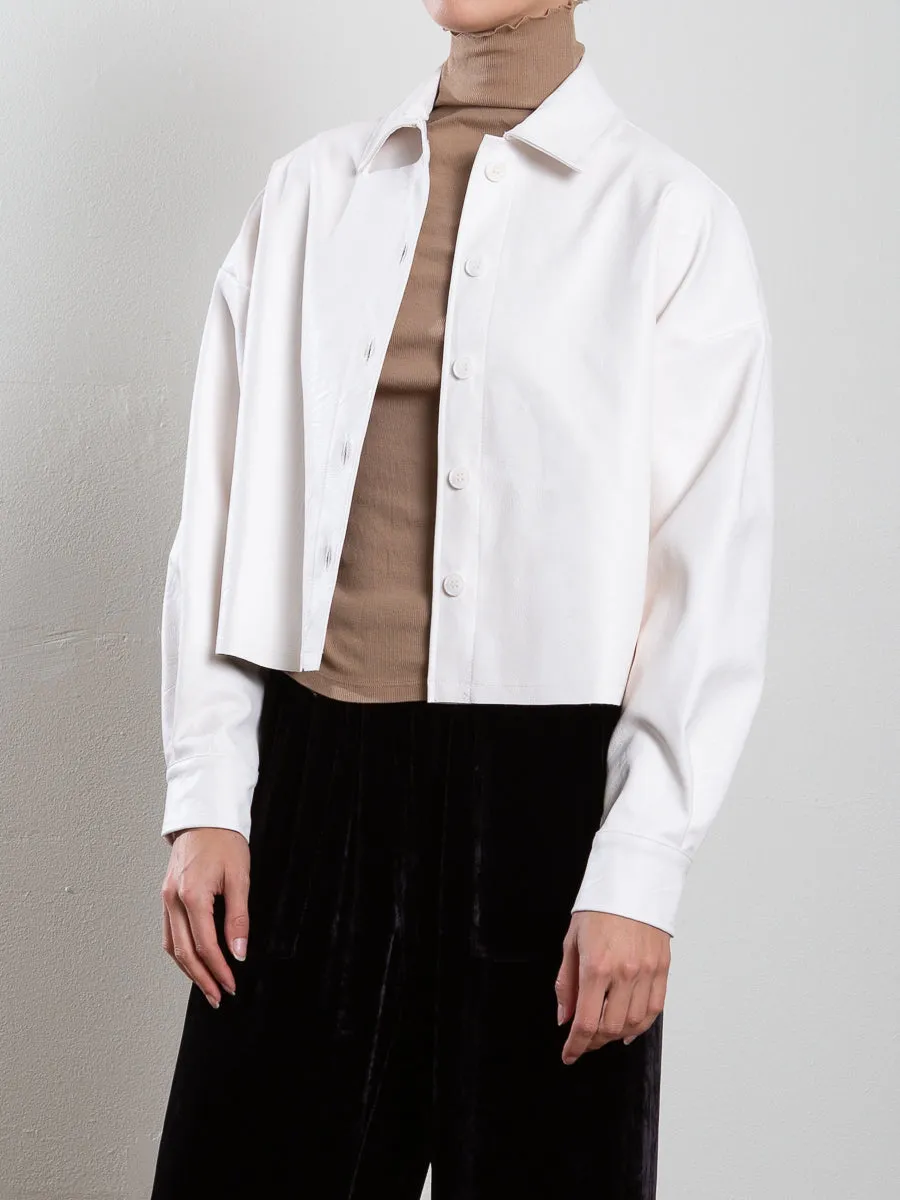 Esme Crop Shirt in Vegan Leather - Chalk