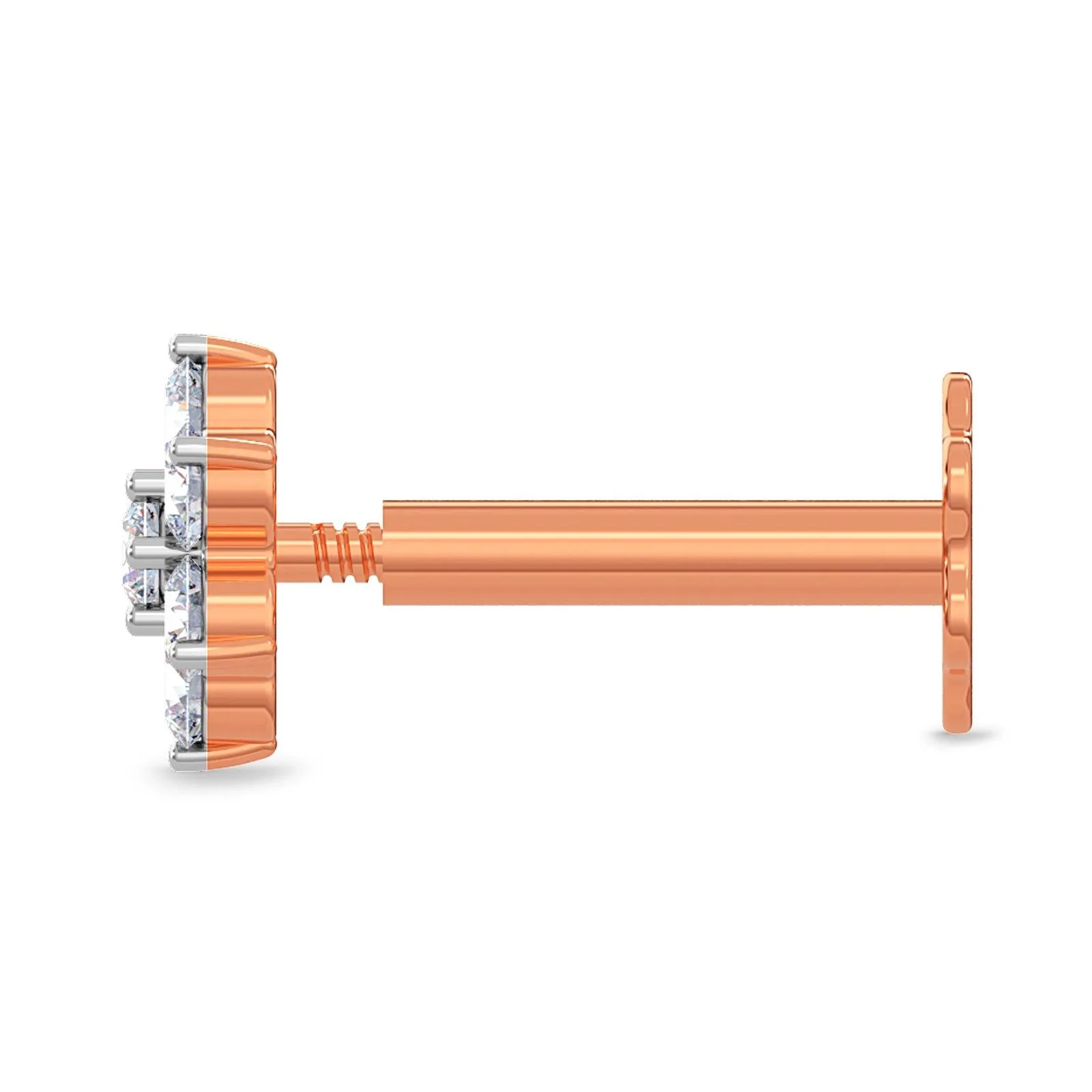 EternalDia Diamond Flower Nose Piercing Pin Screw Ring Stud 4.25mm 14k Rose Gold 18 & 19.5 Gauge (G-H Color/I1-I2Clarity)