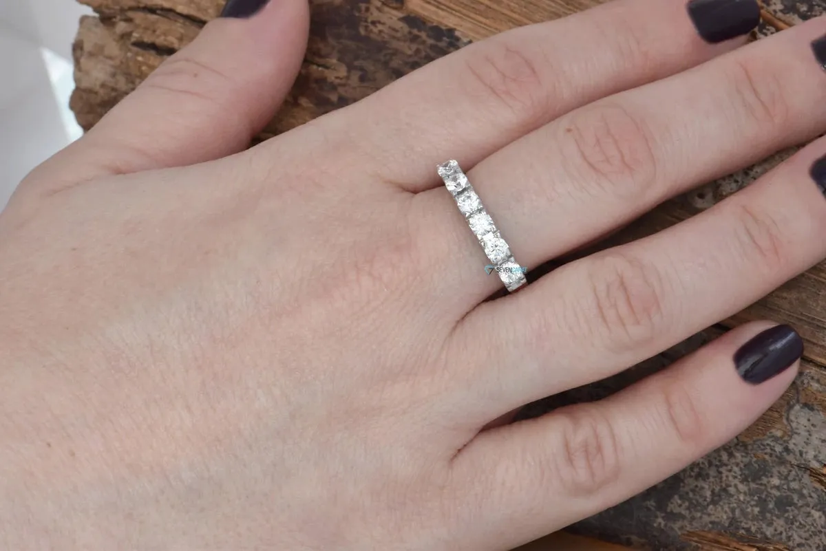 Eternity Wedding Band-Diamond wedding band white gold -Anniversary Gift - Half Eternity Ring-Stacking Ring-Custom order jewelry