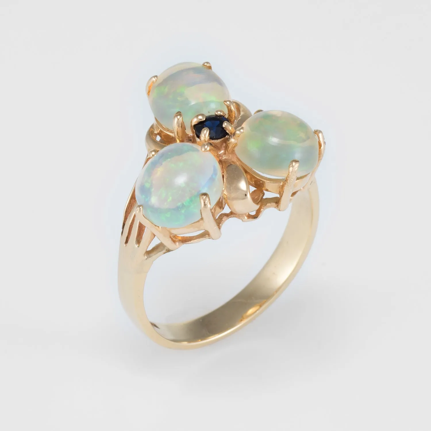 Ethiopian Opal Sapphire Cluster Cocktail Ring Vintage 14k Yellow Gold Estate