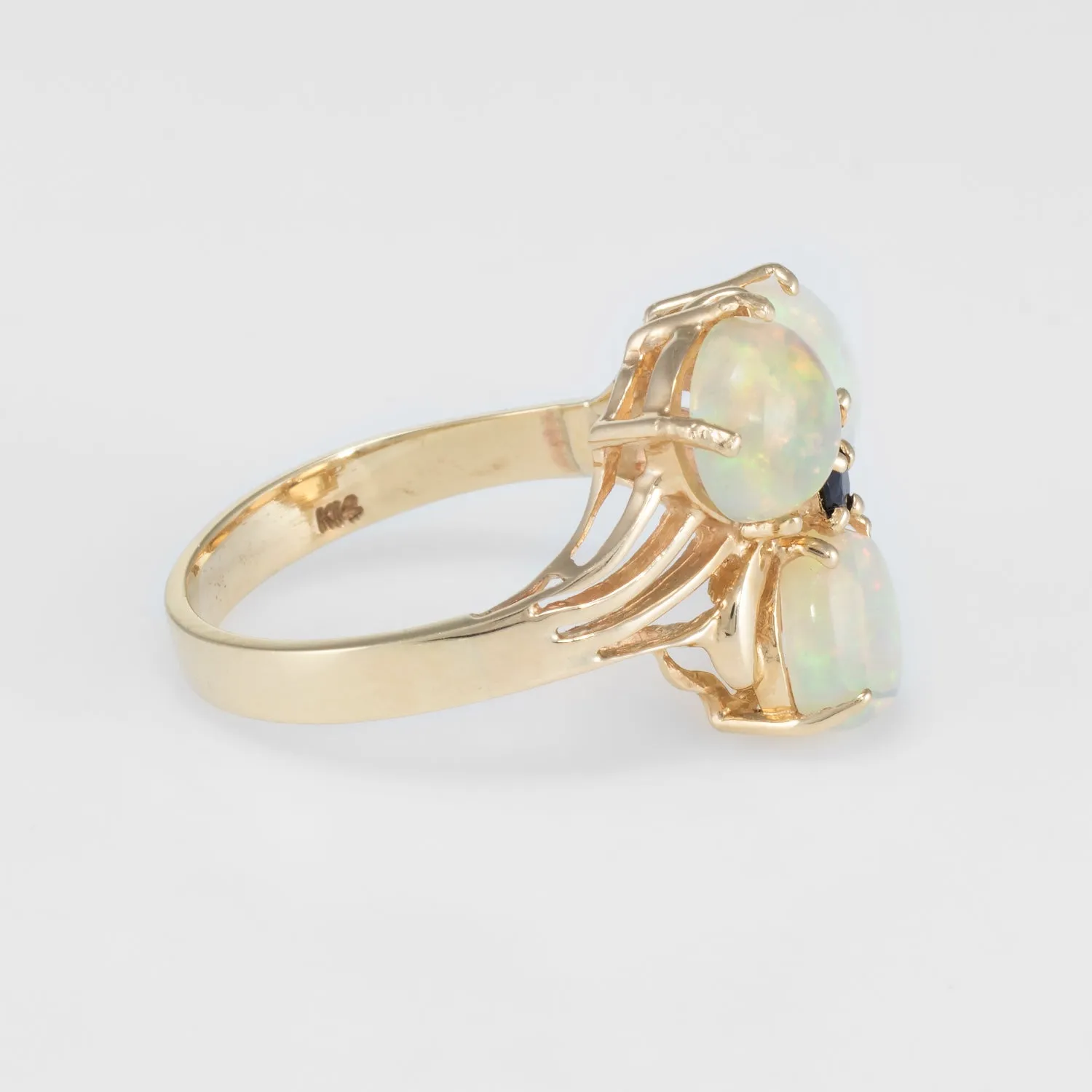 Ethiopian Opal Sapphire Cluster Cocktail Ring Vintage 14k Yellow Gold Estate