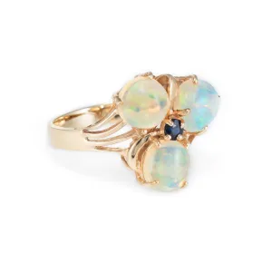 Ethiopian Opal Sapphire Cluster Cocktail Ring Vintage 14k Yellow Gold Estate