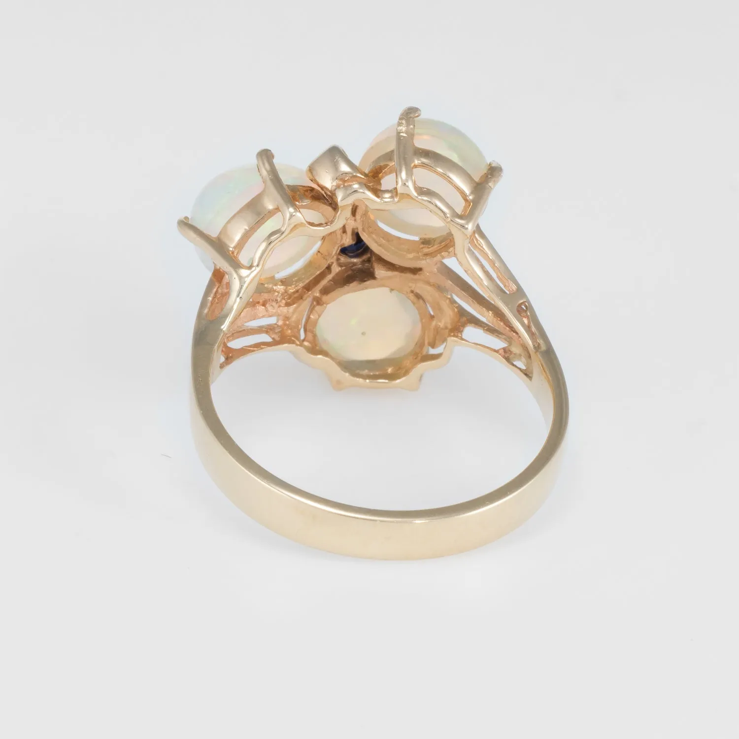 Ethiopian Opal Sapphire Cluster Cocktail Ring Vintage 14k Yellow Gold Estate