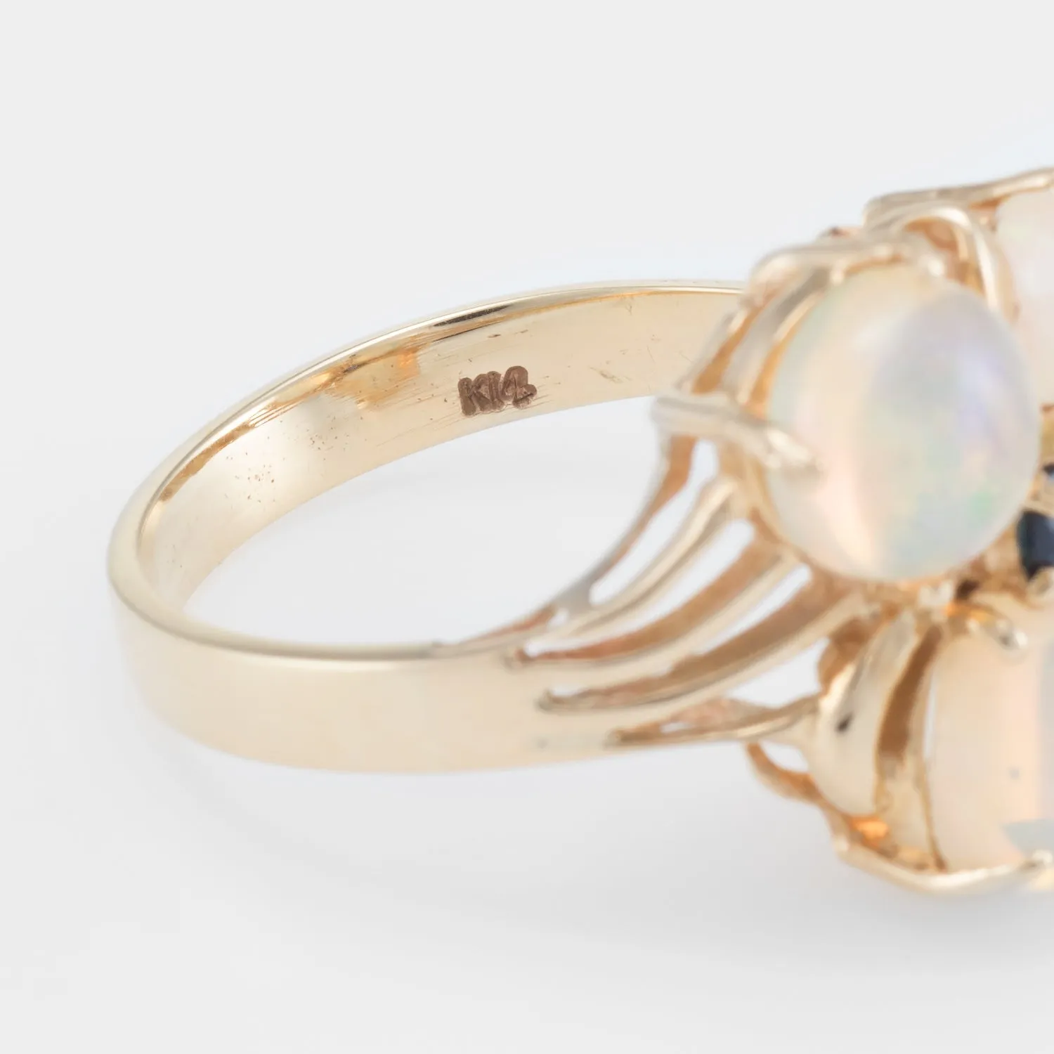 Ethiopian Opal Sapphire Cluster Cocktail Ring Vintage 14k Yellow Gold Estate