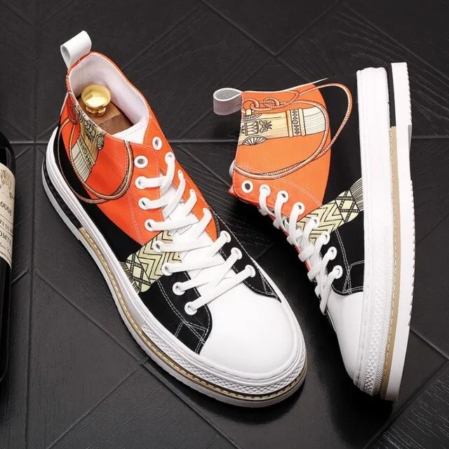 European and American fashion men's cloth shoes thick soles new high-top board shoes breathable men's short boots
