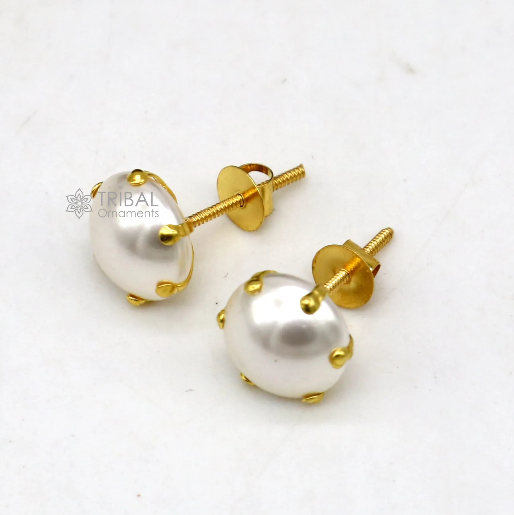 Exclusive round pearl 14kt yellow gold fabulous stud earring for unisex jewelry from india er182