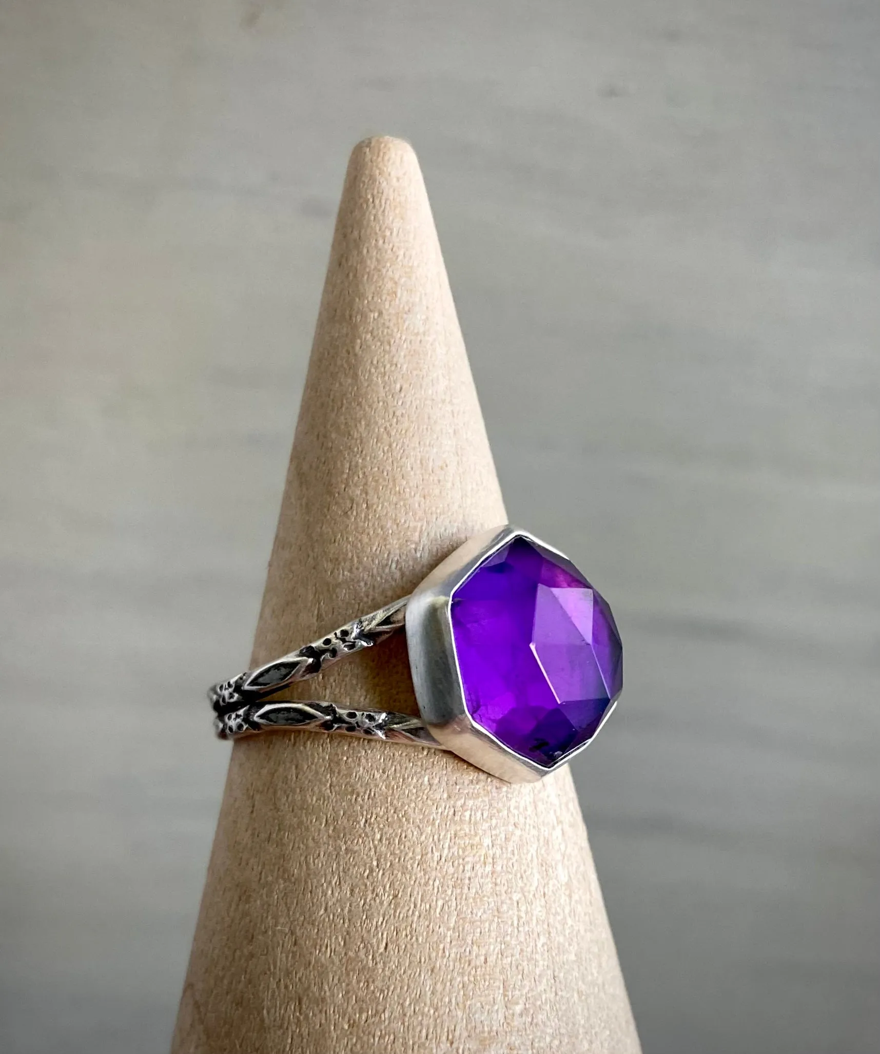 Faceted Amethyst Hex Ring