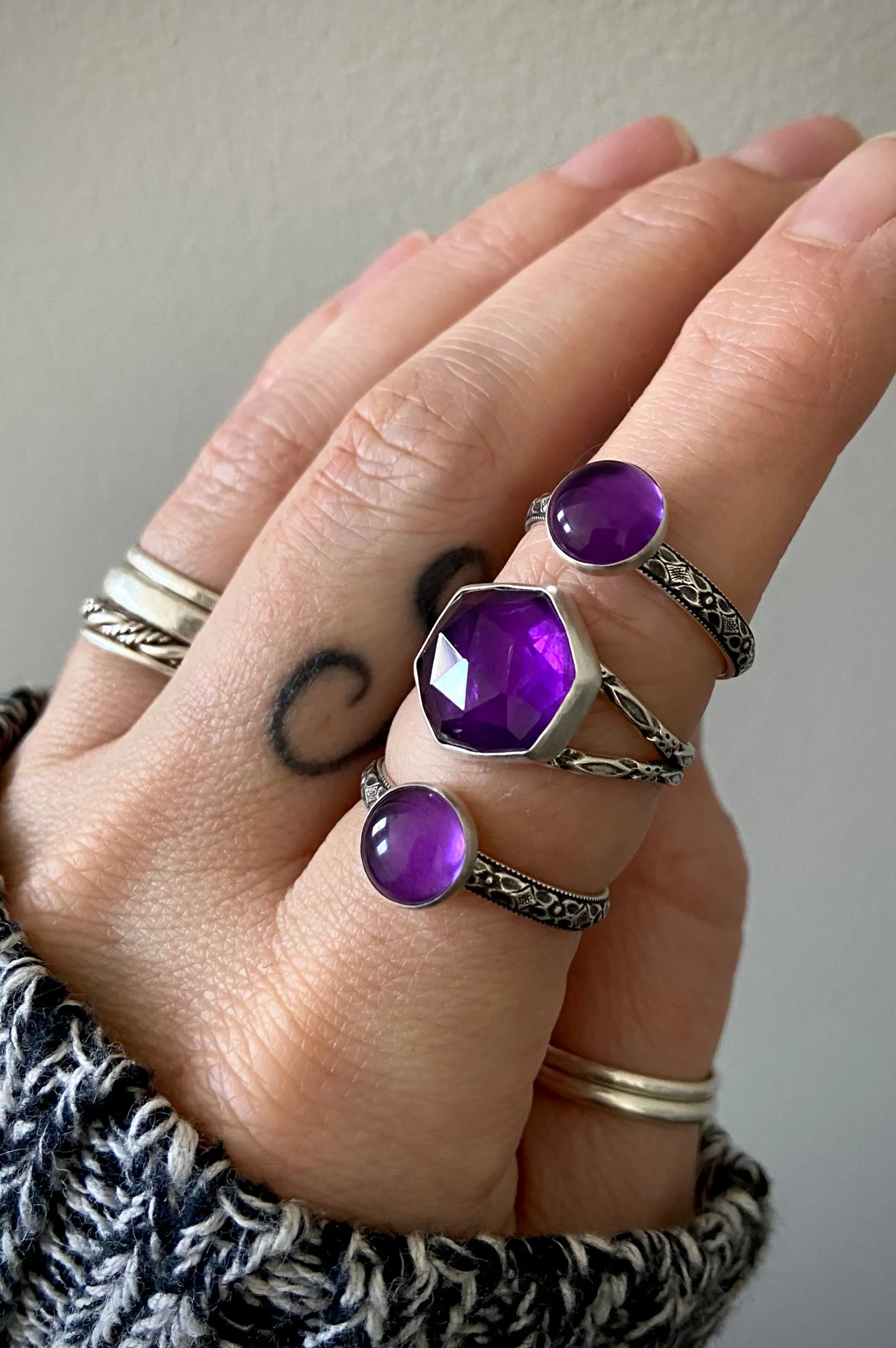 Faceted Amethyst Hex Ring