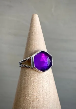 Faceted Amethyst Hex Ring