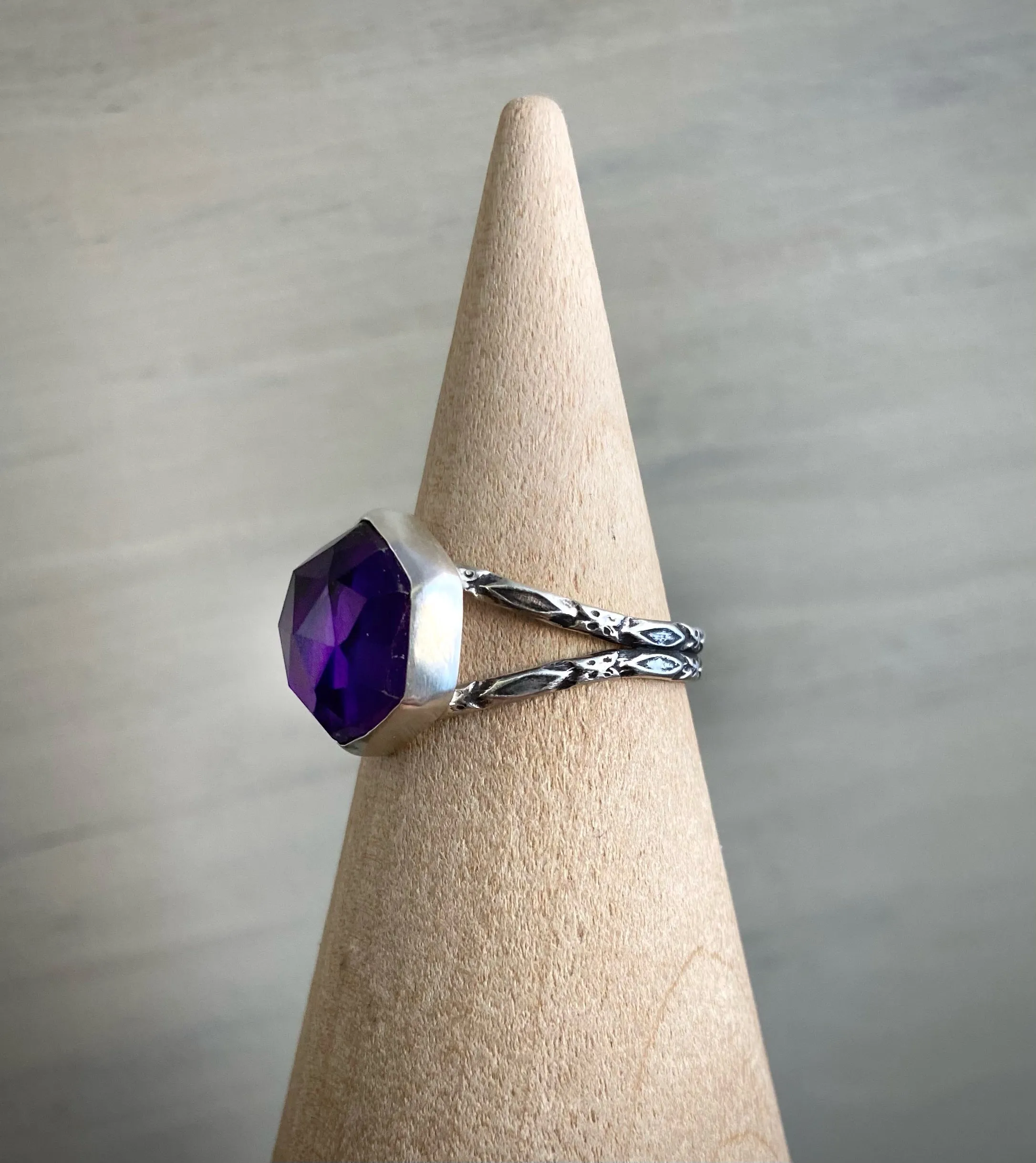 Faceted Amethyst Hex Ring