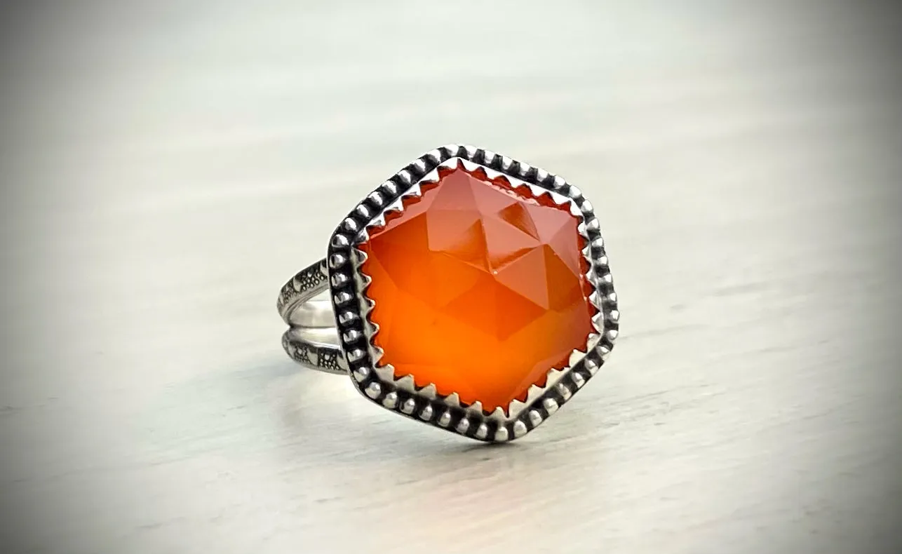 Faceted Carnelian Hex Ring