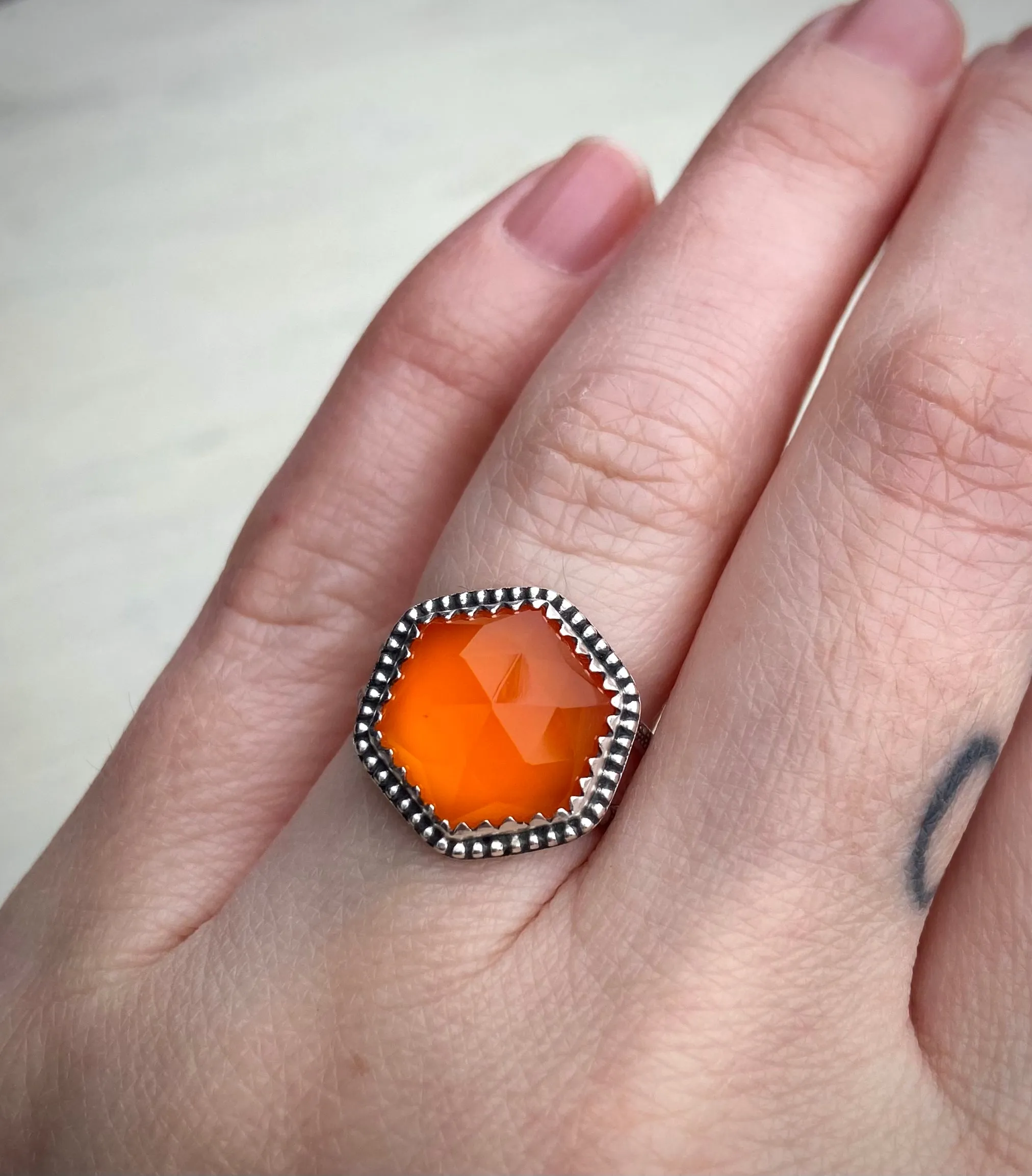 Faceted Carnelian Hex Ring