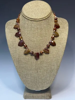 FACETED RED JASPER AND FRESH WATER PEARL NECKLACE LCN565