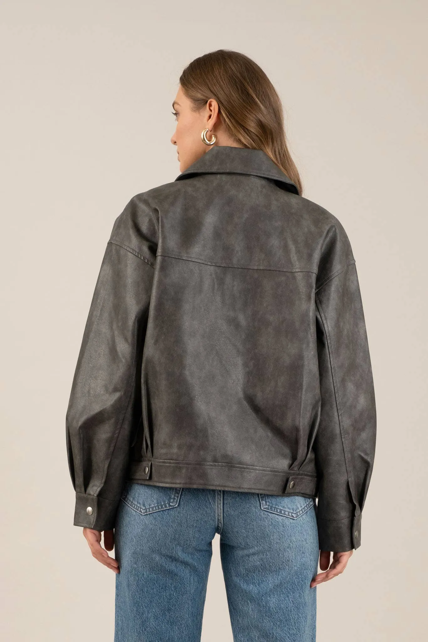 FAUX LEATHER LONG SLEEVE ZIPPER JACKET
