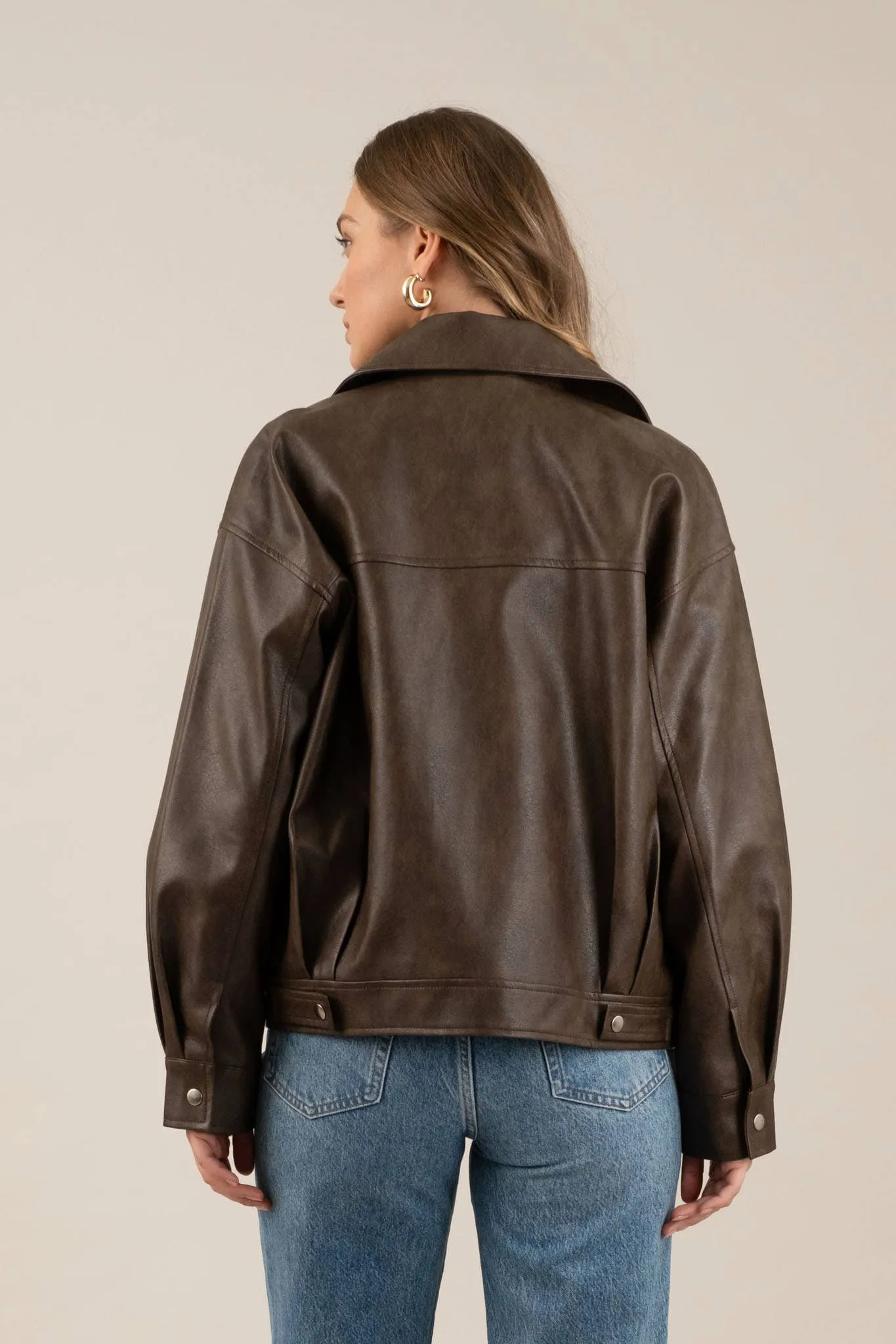 FAUX LEATHER LONG SLEEVE ZIPPER JACKET