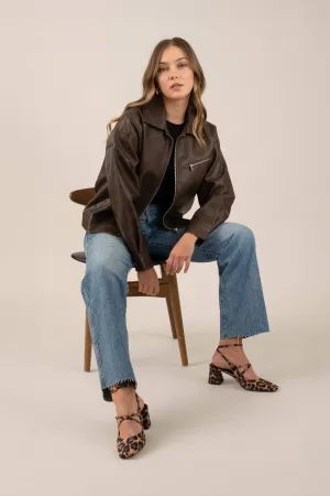 FAUX LEATHER LONG SLEEVE ZIPPER JACKET