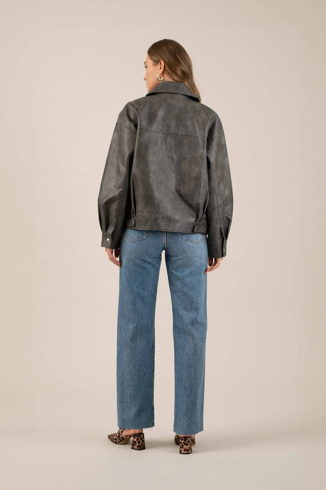 FAUX LEATHER LONG SLEEVE ZIPPER JACKET