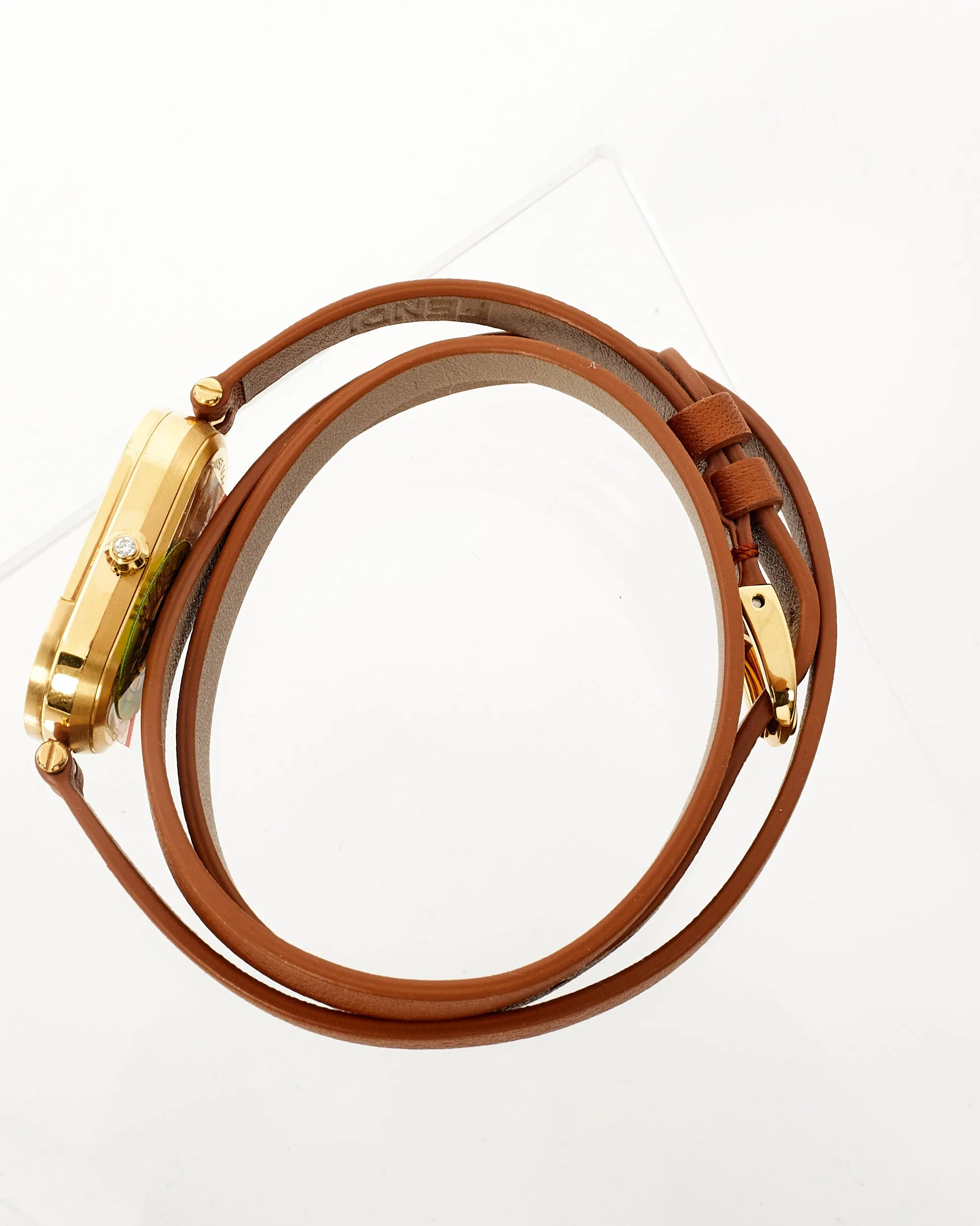 Fendi Brown Leather & Gold O'Lock Oval Double Strap Logo Watch