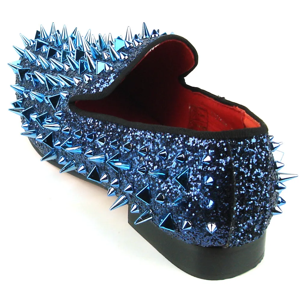 FI-7239 Navy Glitter Navy Spikes Slip on Loafer Fiesso by Aurelio Garcia