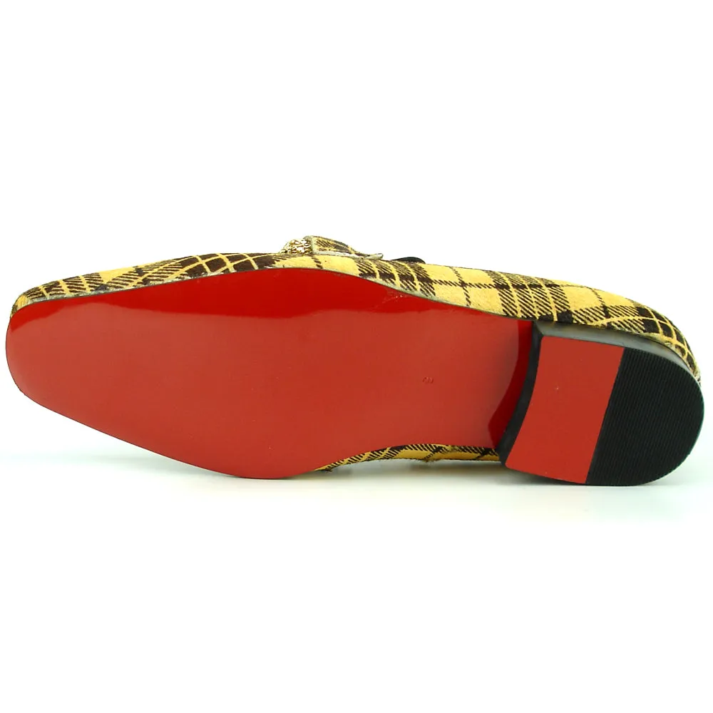 FI-7291 Black Yellow Pony Hair with Gold Metal Chain Loafer Fiesso by Aurelio Garcia