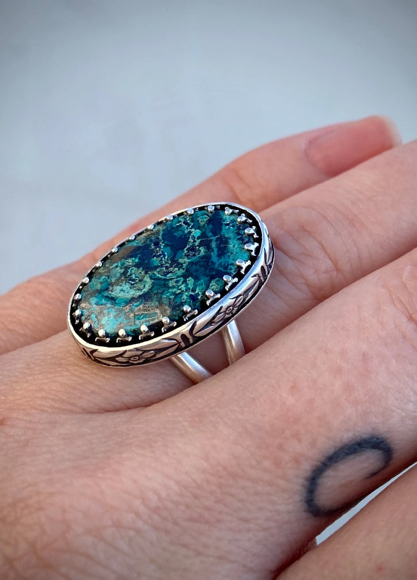 Floral Azurite Ring
