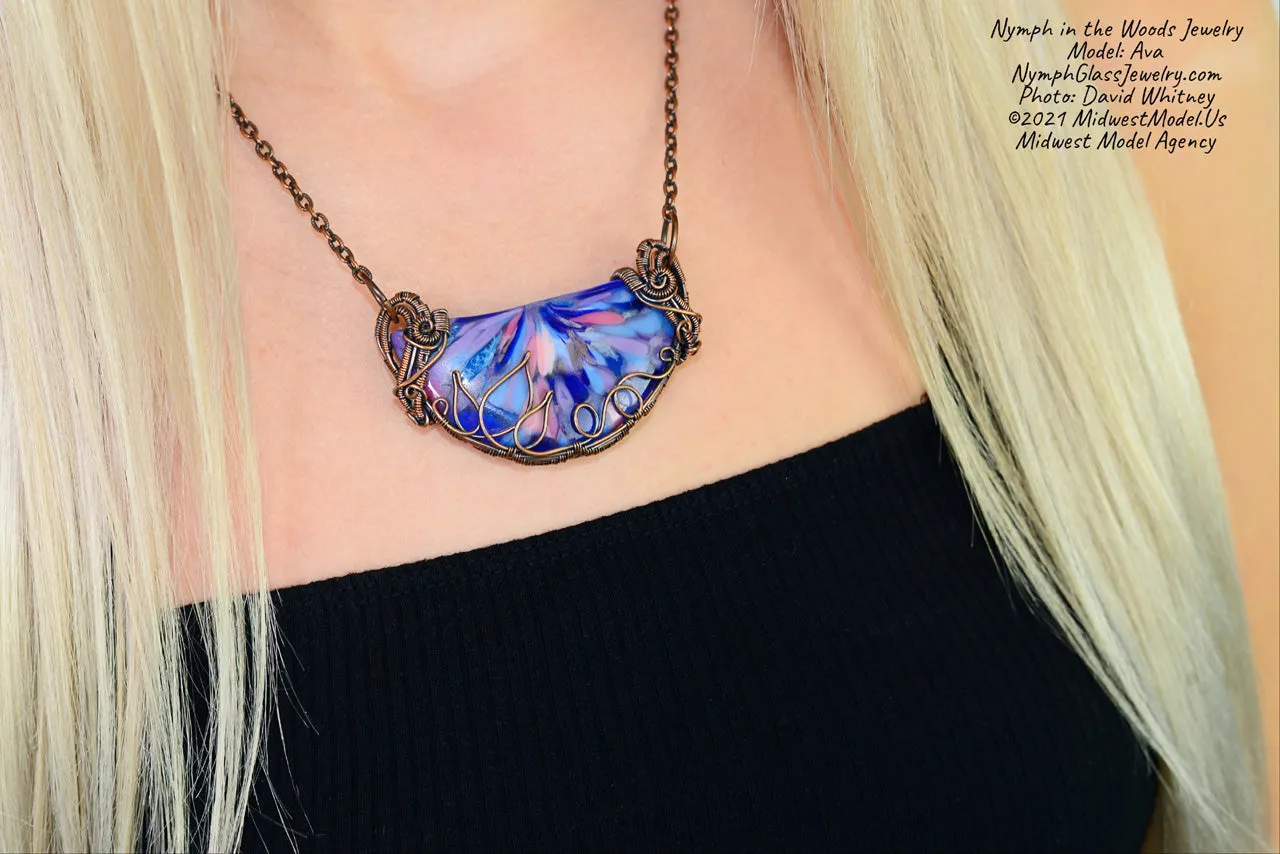 Flower in Bloom Statement Pendant with Copper Wire Wrapping